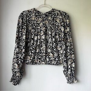Sienna Sky Black White Floral Long Sleeve Cropped Blouse S